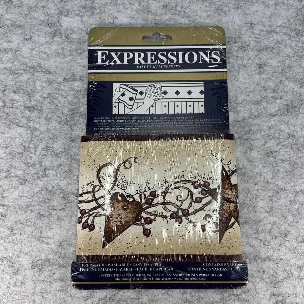 NEW Expressions Rusty Hearts & Stars Wallpaper Border 5 Yards Pattern # SB10238B